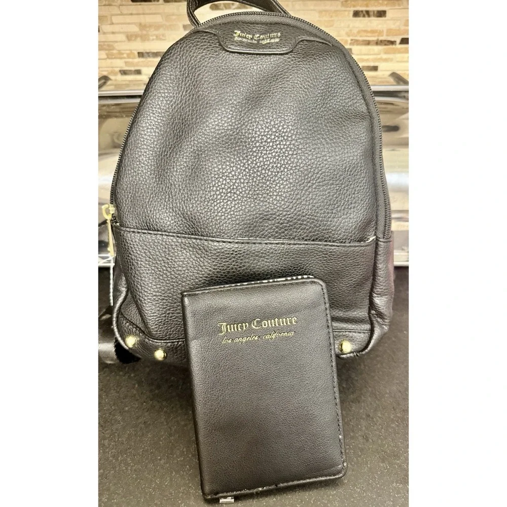 Juicy Couture Black Backpack Wallet Set Gold Studs Logo Lined Y2K Style